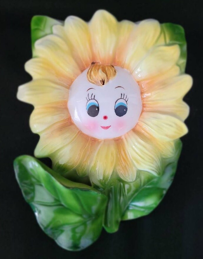 1950 PY Sunflower Wall Pockets/ Anthropomorphic Sunflower Collectible/ Mid Century Kitsch Wall Decor