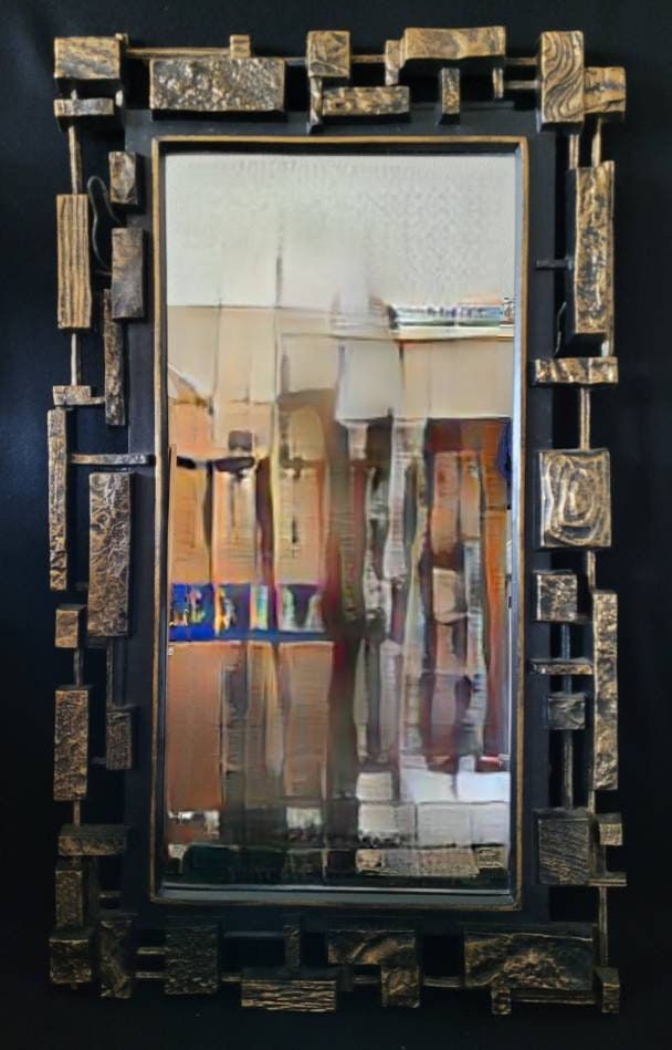 Brutalist Syroco Mirror & Candle Sconce Set/ Mid Century Wall Decor/ Modernist Sculpture Carl Jere Style