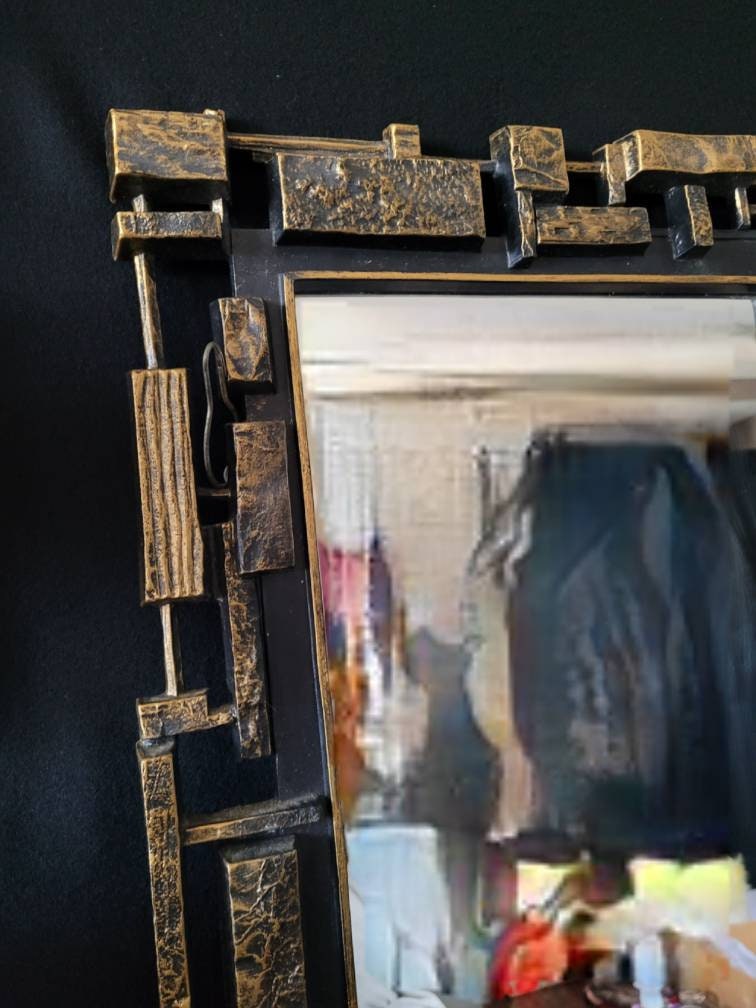 Brutalist Syroco Mirror & Candle Sconce Set/ Mid Century Wall Decor/ Modernist Sculpture Carl Jere Style