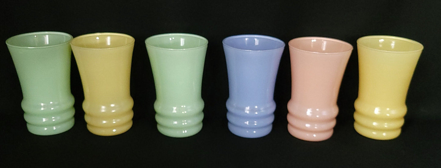 Anchor Hocking Pastel Tilt Ball Jug & Juice Glasses/ Vintage 1950's Drinkware/ Anchor Hocking Kitchiana Glassware