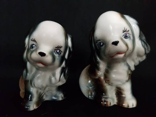 Vintage Cocker Spaniel Salt and Pepper Shakers/ Anthropomorphic Puppy Figurine/ Kitschy Salt & Pepper Collectable