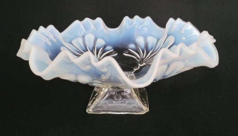 Jefferson Glass Company Opalescent Beaded Fan Footed Bowl/ Victorian 1900 Glass Compote