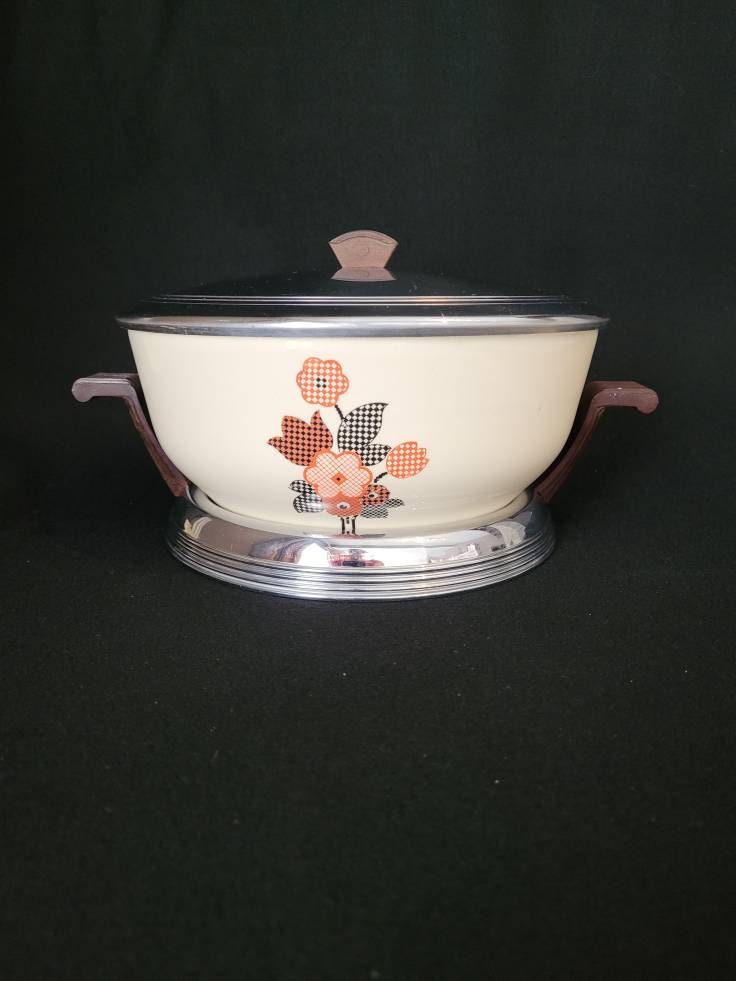 1930's Bak-Serv Casserole Dish & Cradle/ Good Housekeeping Oven Proof Casserole Serving Set/ Paden City Pottery Kitchenware