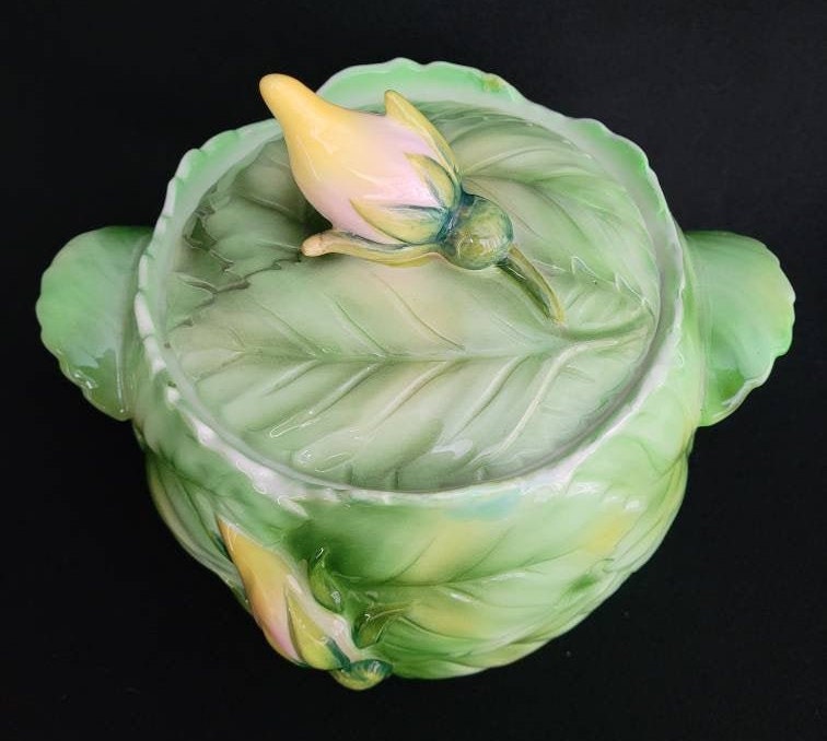 Cabbage Rose Flower Face Cookie Jar/ 1950's Cookie Jar Collectible/ Vintage PY Cabbage Rose  Cookie Jar