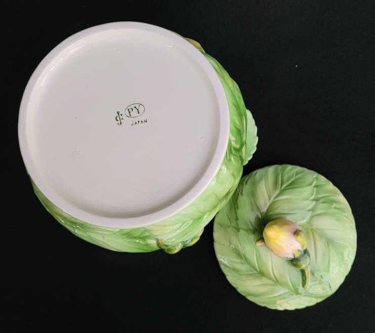 Cabbage Rose Flower Face Cookie Jar/ 1950's Cookie Jar Collectible/ Vintage PY Cabbage Rose  Cookie Jar