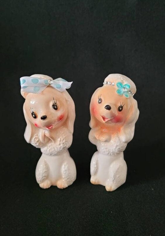 Vintage Poodle Salt & Pepper Shakers/ Anthropomorphic Poodle Japan Set/ Kitschy Poodle Collectable Shaker Set