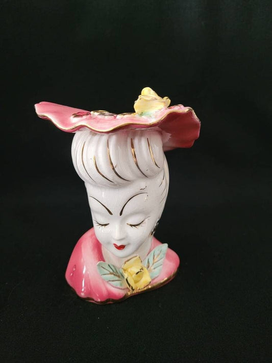 1950's Glamour Girl Lefton Lady Head Vase/ Vintage Collectible Head Vase/ Kitschy Mid Century Head Vase