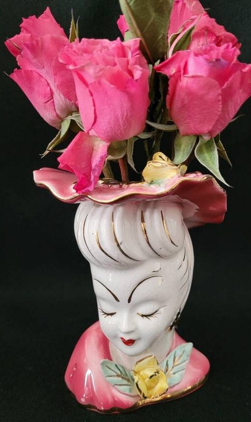 1950's Glamour Girl Lefton Lady Head Vase/ Vintage Collectible Head Vase/ Kitschy Mid Century Head Vase