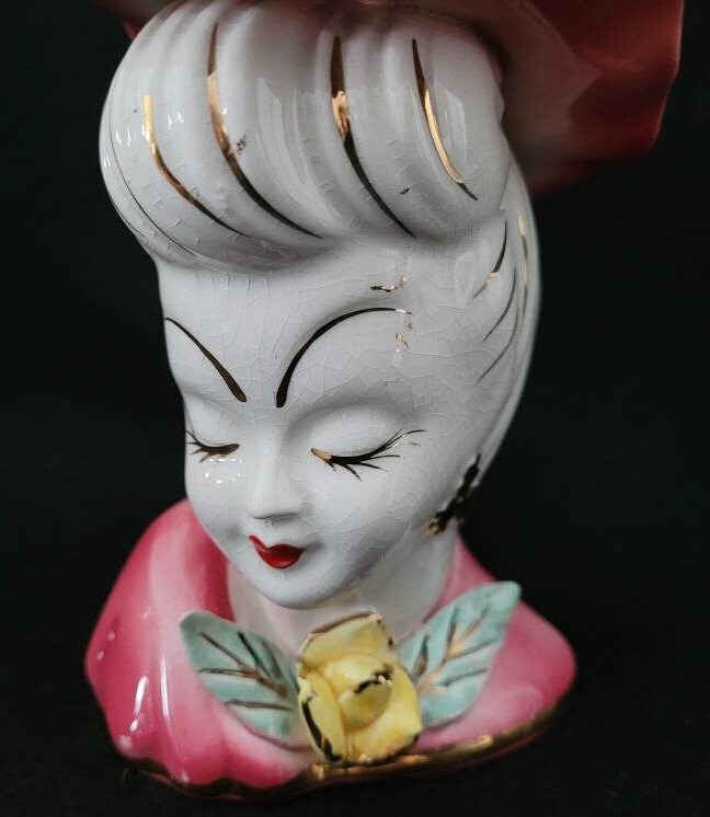 1950's Glamour Girl Lefton Lady Head Vase/ Vintage Collectible Head Vase/ Kitschy Mid Century Head Vase