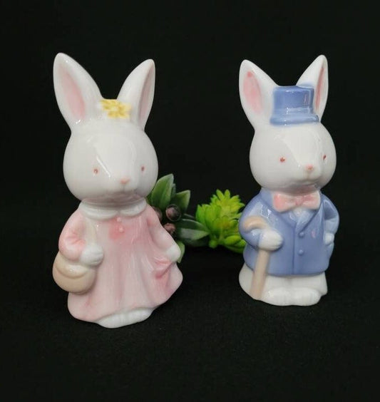 Mr. & Mrs Bunny Rabbit Spring Figurine/ Anthropomorphic Bunny Figurine/ Easter Bunny Collectible Decor