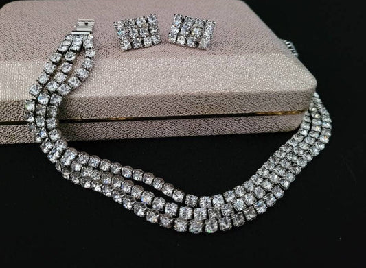 Vintage Crystal Rhinestone Art Deco Choker/ 1950's High End Costume Jewelry/ Raphael Vintage Demi Parure