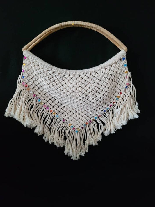 Vintage Fringe Crochet Handbag/ Hippie Boho Crochet Purse/ Crochet Handmade Bucket Bag