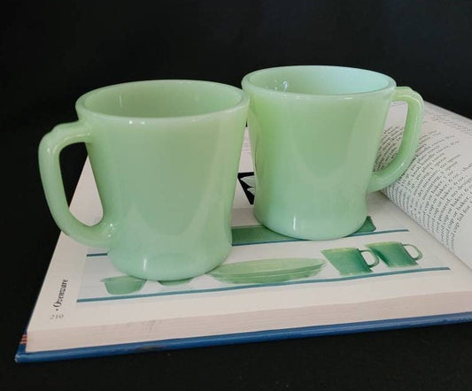 Jadeite Anchor Hocking Fire King Mugs/ Vintage D Handle Jadeite Mugs/ Retro 60's Kitchenware