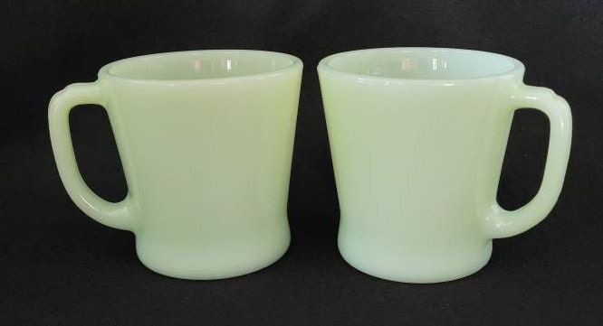 Jadeite Anchor Hocking Fire King Mugs/ Vintage D Handle Jadeite Mugs/ Retro 60's Kitchenware