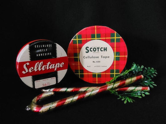 Vintage Cellophane Tape Tins/ Scotch Tape Plaid Tartan Tin/ Vintage Advertising Tins