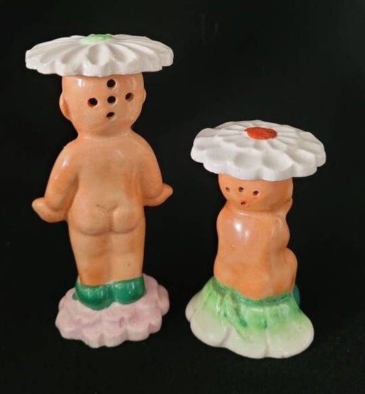 1940's Kewpie Doll Salt & Pepper Shaker/ Vintage Naked Baby Shaker Set