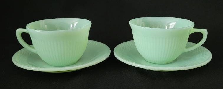 Fire King Jadeite Jane Ray Teacup & Saucer/ Vintage Kitchen Glass Collectible/ 1950's Jadeite Teacup and Saucer