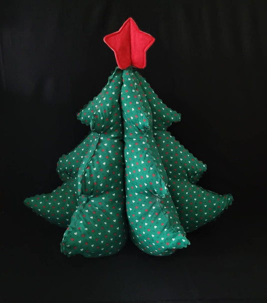 Vintage Plush Christmas Fabric Tree/ Vintage Holiday 3D Tree Decor/ 1980's Hand Made Christmas Craft