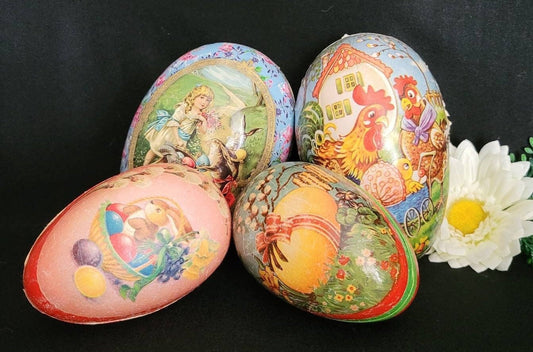 German Paper Mache Easter Candy Container/ 1950's Easter Egg Treat/ Vintage Easter Egg Decor