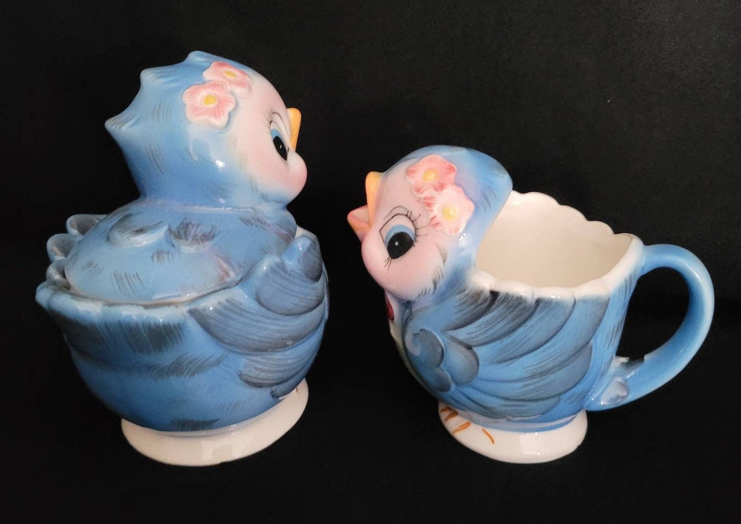 Lefton Bluebird Cream & Sugar Set/ Bluebird Lefton Collectible/ Vintage Lefton Bluebirds