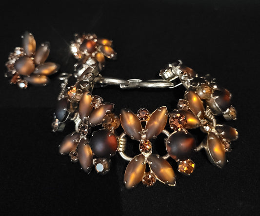 Vintage Amber Rhinestone Juliana Bracelet Set/ 1960 Fashion Accessory/ Delizza & Elster Costume Jewelry