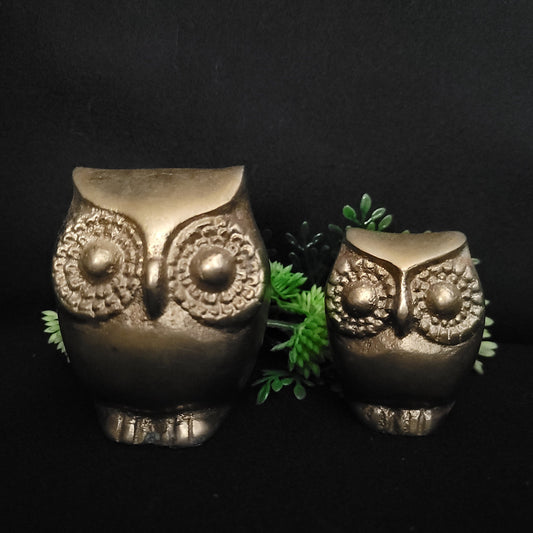 Brass Owl Figure Decor/ Vintage Indian Brass Owl Pair/ Boho Brass Owls