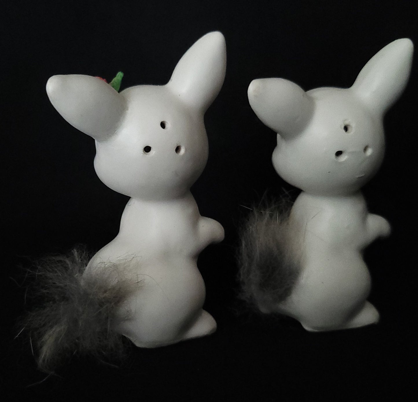 Bunny Rabbit Salt and Pepper Shakers/ Anthropomorphic Bunny Figurine/ Mr. & Mrs. Fur Tail Bunny Shaker Set