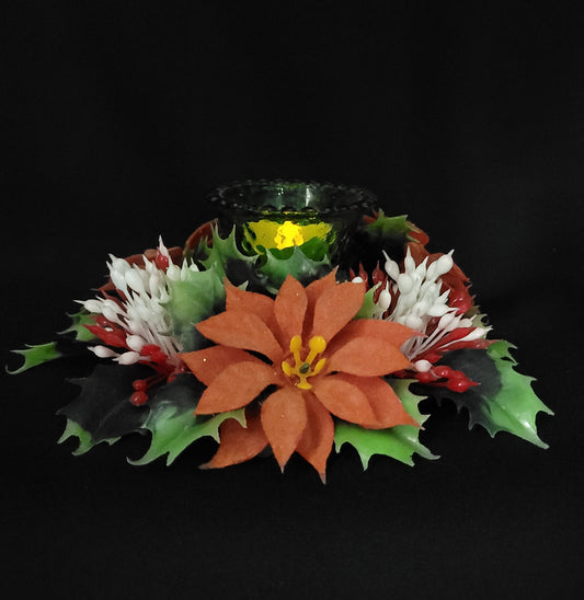 1950's Vintage Plastic Floral Candle Wreath/ Kitschy Holiday Plastic Floral's/ Vintage Christmas Decorations