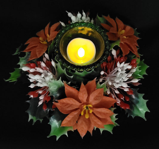 1950's Vintage Plastic Floral Candle Wreath/ Kitschy Holiday Plastic Floral's/ Vintage Christmas Decorations