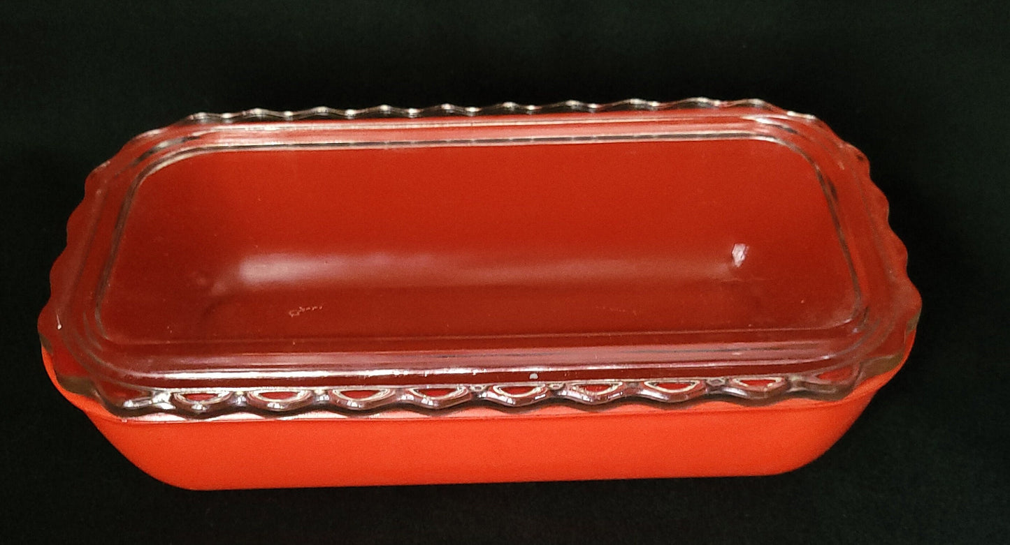 Jeanette Red Glass Refrigerator Dish with Piecrust Lid/ Vintage Jeanette Kitchen Glass Dishes