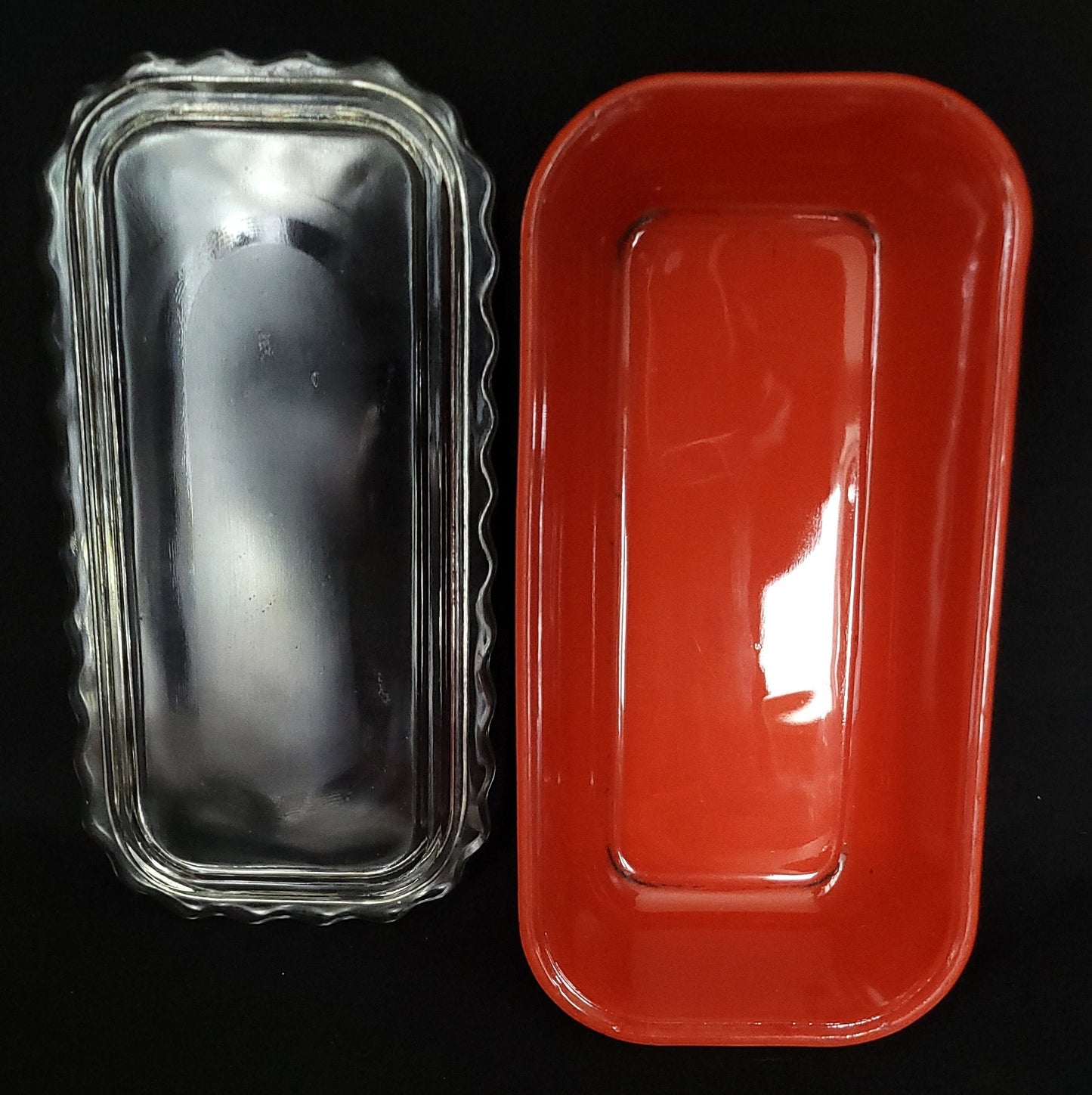 Jeanette Red Glass Refrigerator Dish with Piecrust Lid/ Vintage Jeanette Kitchen Glass Dishes