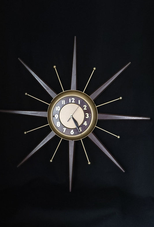 Vintage United Starburst 1950's Wall Clock/ Atomic Wall Clock/ Mid Century Modern Sunburst Wall Clock