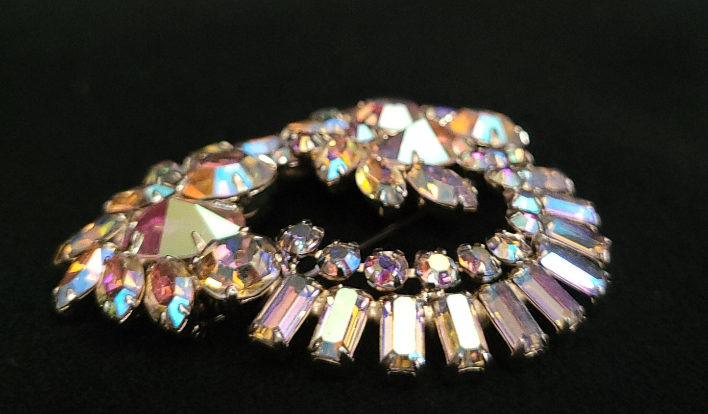 Aurora Borealis Crystal Brooch/ Vintage Rhinestone Brooch/ Vintage Designer Costume Jewelry