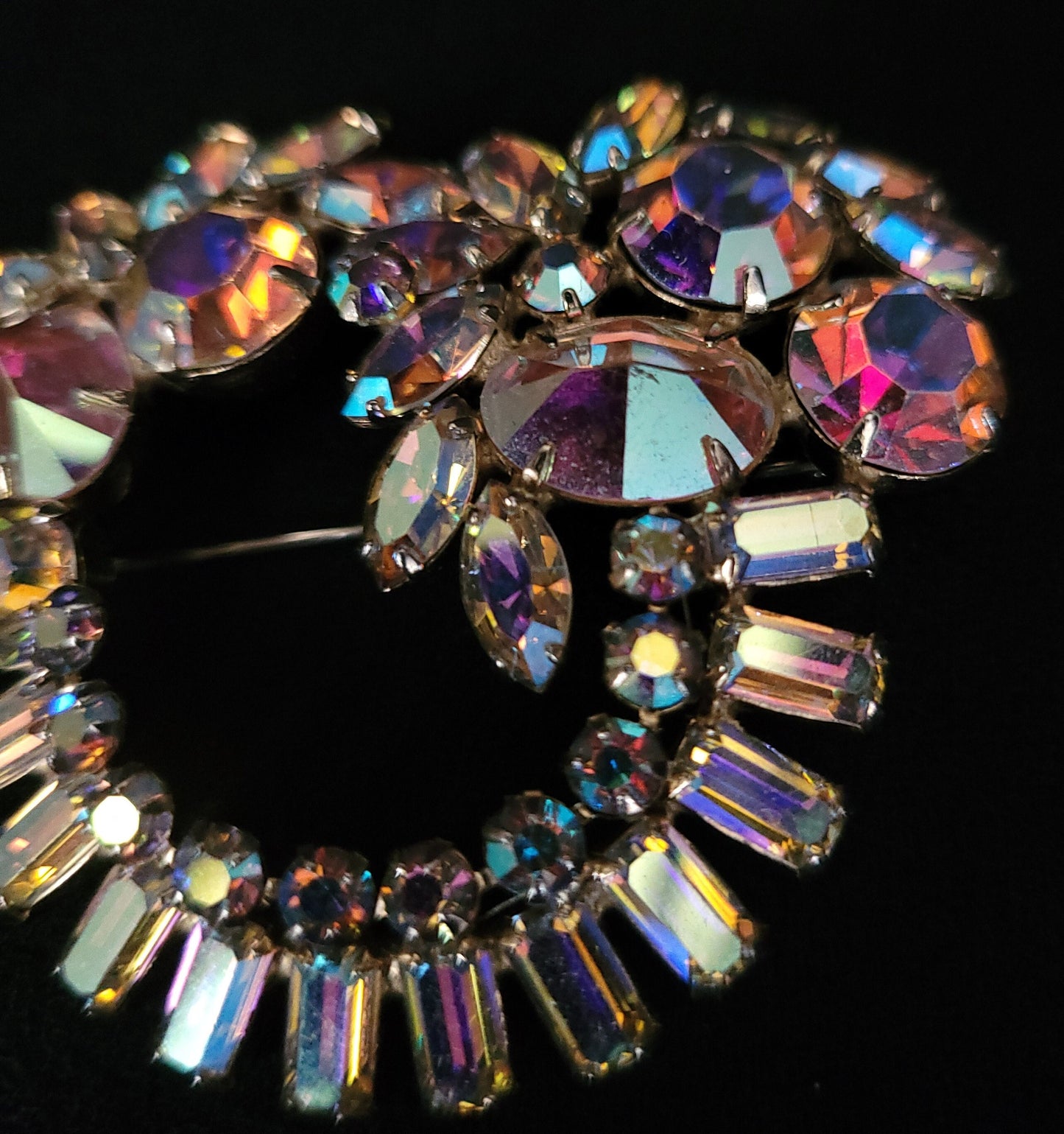 Aurora Borealis Crystal Brooch/ Vintage Rhinestone Brooch/ Vintage Designer Costume Jewelry