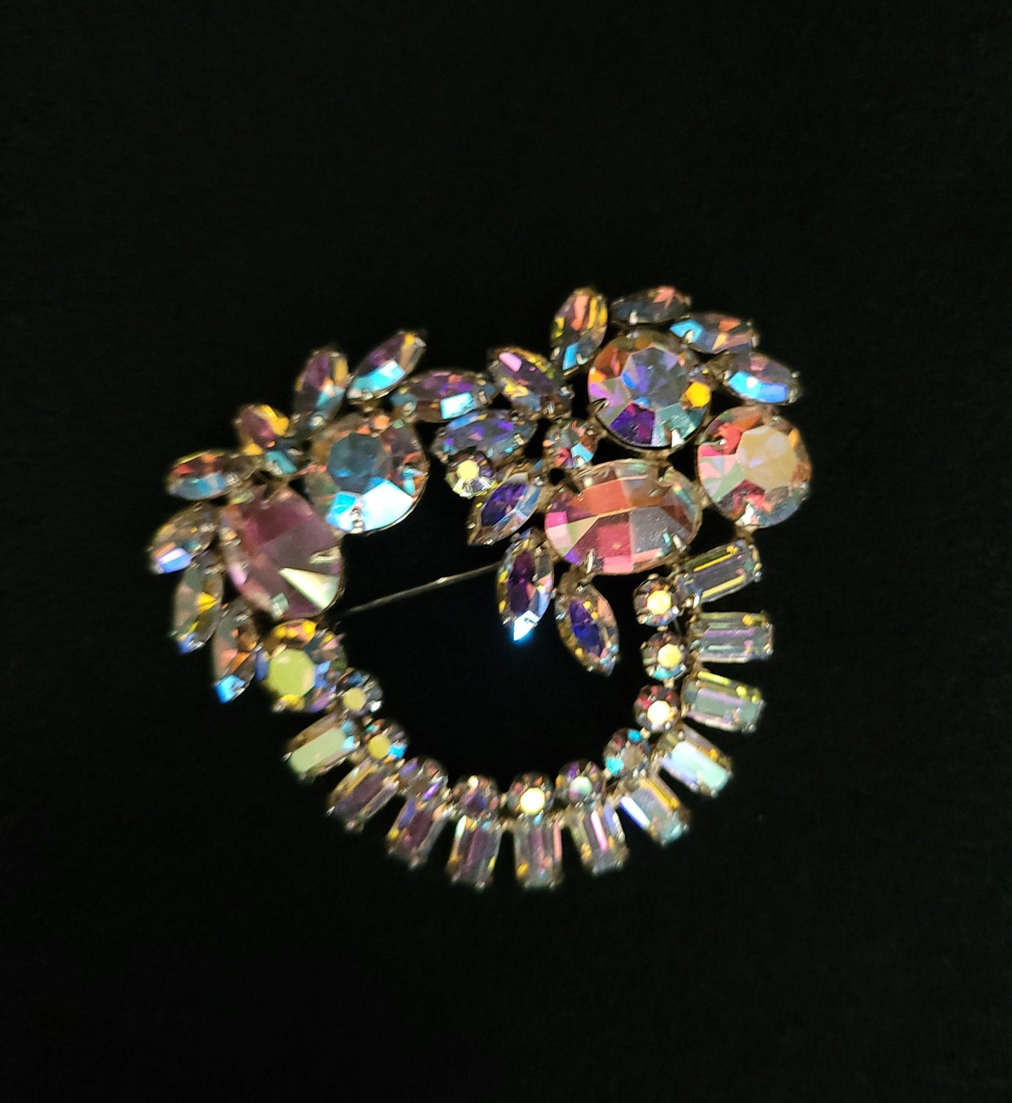 Aurora Borealis Crystal Brooch/ Vintage Rhinestone Brooch/ Vintage Designer Costume Jewelry