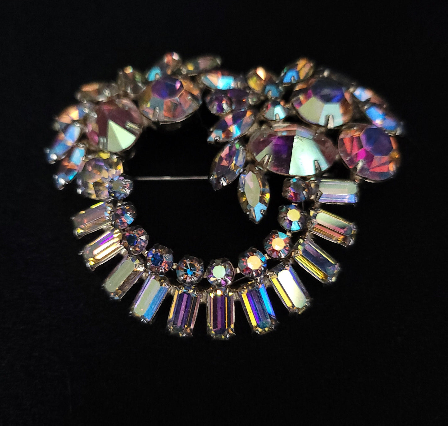 Aurora Borealis Crystal Brooch/ Vintage Rhinestone Brooch/ Vintage Designer Costume Jewelry