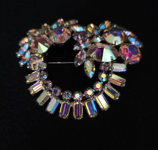 Aurora Borealis Crystal Brooch/ Vintage Rhinestone Brooch/ Vintage Designer Costume Jewelry