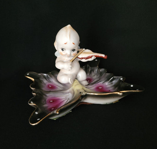 Vintage Kewpie Butterfly Trinket Dish/ Kitschy Kewpie Collectible/ Lenwile Ardalt Kewpie Novelty Vanity Dish