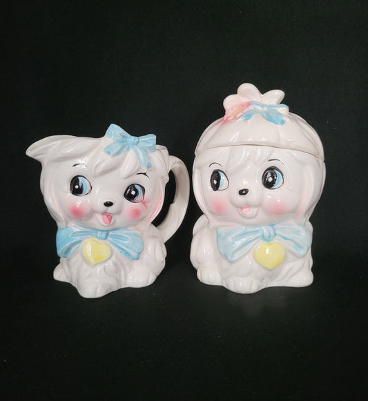 Lefton Anthropomorphic Mr. Toodles Cream & Sugar Set/ Mr. Toodles Lefton Collectible/ Vintage Lefton Maltese Puppy