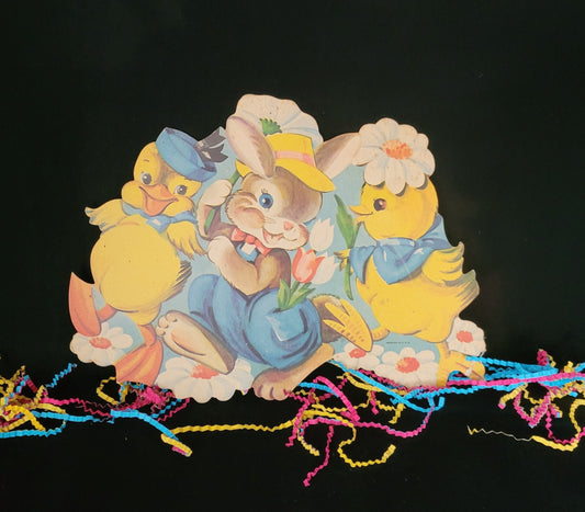 Vintage Cardboard Die Cut Easter Decor/ Kitschy Holiday Paper Decorations/ Mid Century Easter Ephemera