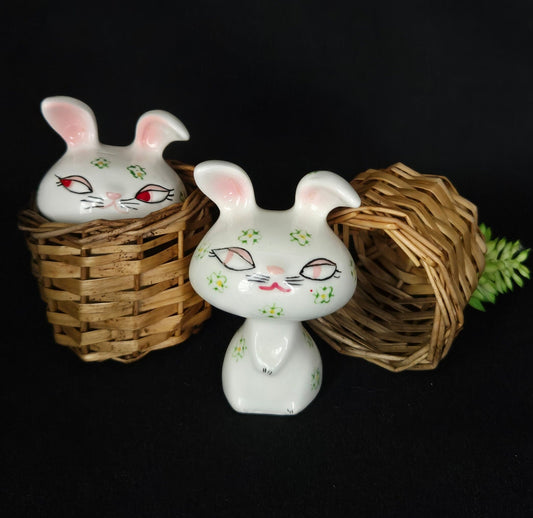 Holt Howard Bunnies Salt & Pepper in Basket 1958/ Anthropomorphic Holt Howard Bunny/ Holt Howard Collectible Shakers