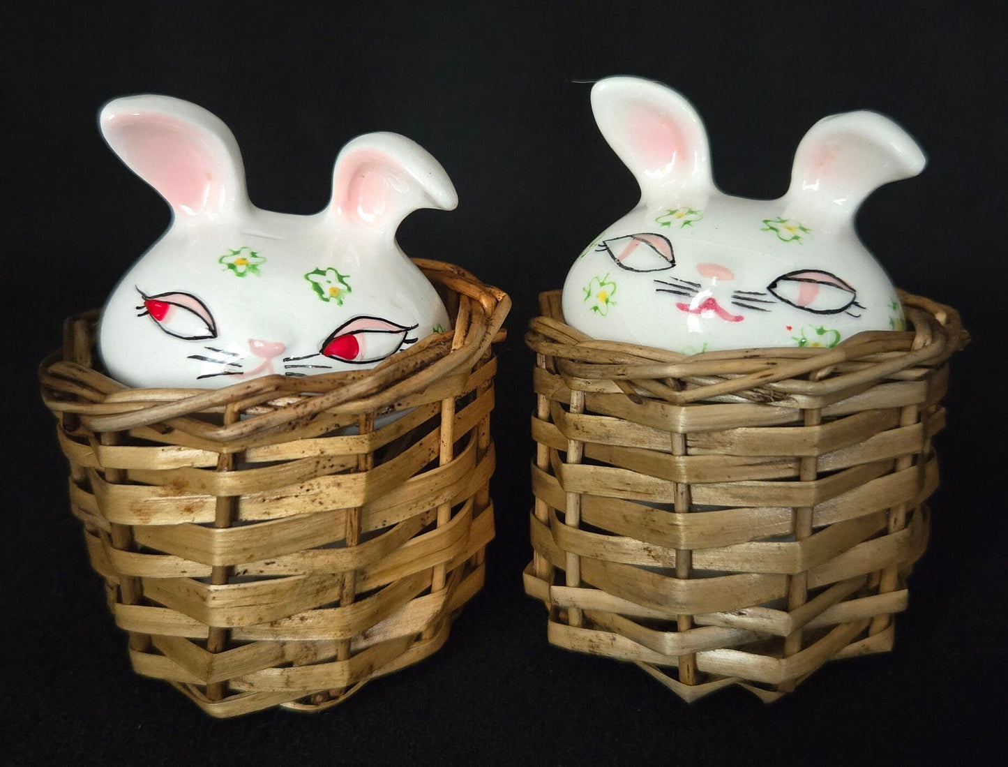 Holt Howard Bunnies Salt & Pepper in Basket 1958/ Anthropomorphic Holt Howard Bunny/ Holt Howard Collectible Shakers