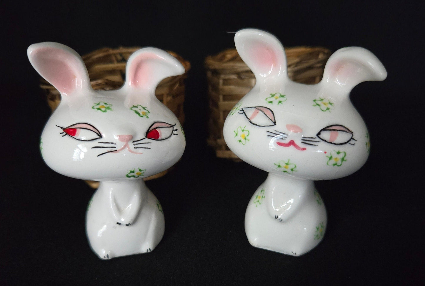 Holt Howard Bunnies Salt & Pepper in Basket 1958/ Anthropomorphic Holt Howard Bunny/ Holt Howard Collectible Shakers