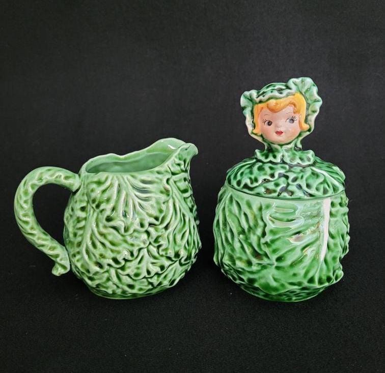 Lefton Cissy Cabbage Cream & Sugar/ Cabbage Cuties by Lefton/ Vintage Lefton Exclusive Cissy Cabbage