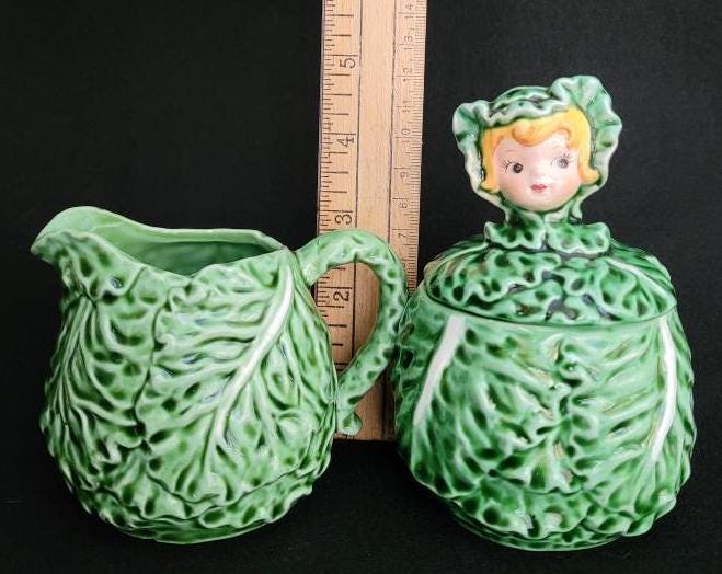 Lefton Cissy Cabbage Cream & Sugar/ Cabbage Cuties by Lefton/ Vintage Lefton Exclusive Cissy Cabbage