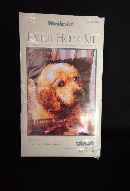 Vintage Fabric Yarn Craft/ Caron Latch Hook Kit/ Puppy Love 4670 Caron Latch Hook Rug