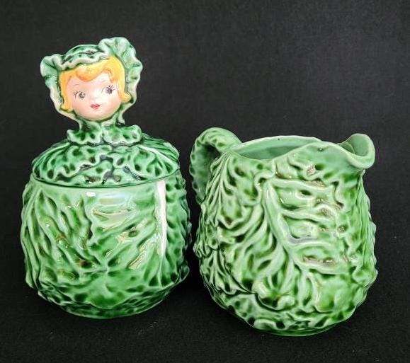 Lefton Cissy Cabbage Cream & Sugar/ Cabbage Cuties by Lefton/ Vintage Lefton Exclusive Cissy Cabbage