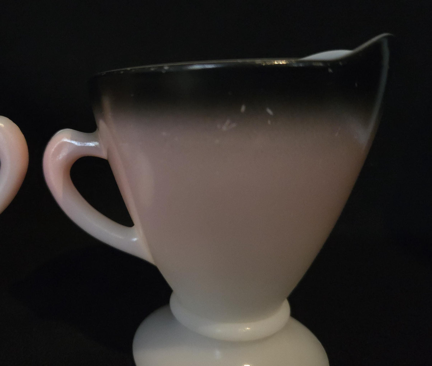 Hazel Atlas Ovide Platonite Creamer & Sugar in Pink Charcoal/ Vintage 1950 Kitchenware/ Ovide Hazel Atlas Collection