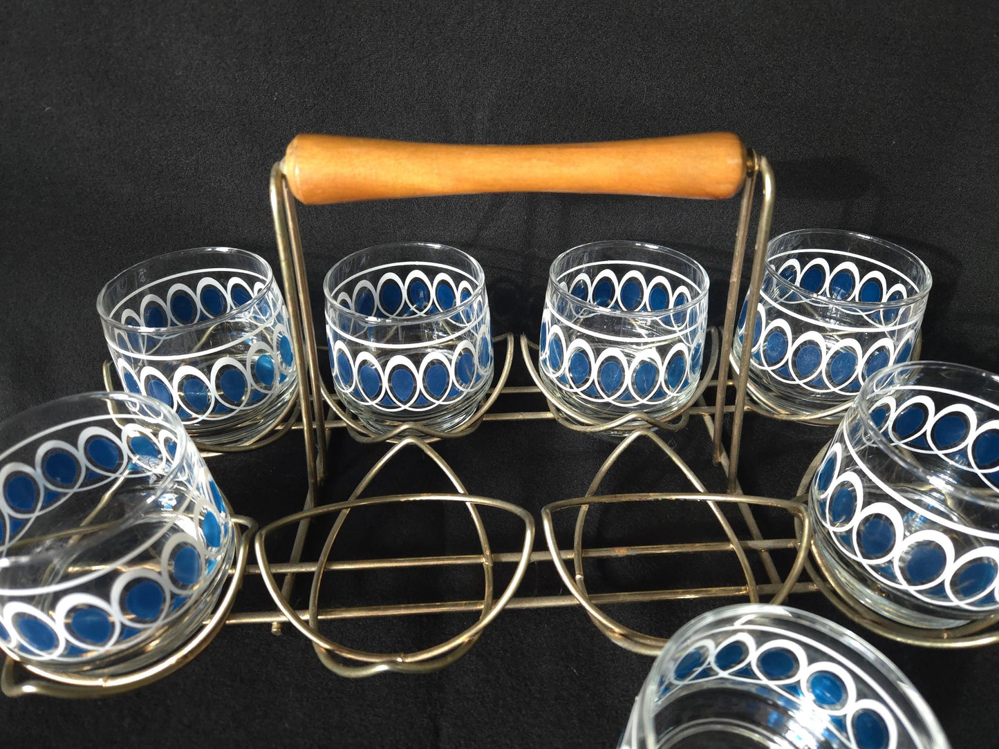 MCM Roly Poly 8oz Glasses with Caddy/ Mid Century Modern Barware/ Vintage Federal 'On the Rocks Tumblers' Set