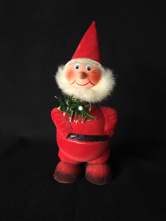 Vintage Germany Flocked Papier-Mache Candy Container/ Kitschy Santa Nodder/ 1950 Paper Mache German Christmas Decor